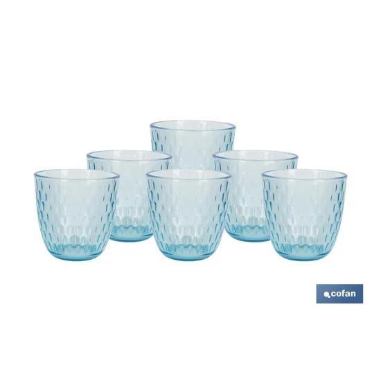 PACK 6 VASOS DE AGUA VIDRIO 29 CL COLOR AZUL MODELO ÓPALO (PACK: 1 UDS) - Almacén de Ferretería Acor