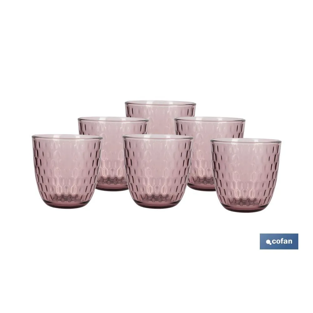 PACK 6 VASOS DE AGUA VIDRIO 29 CL COLOR PURPURA CLARO MODELO ÓPALO (PACK: 1 UDS) - Almacén de Ferretería Acor