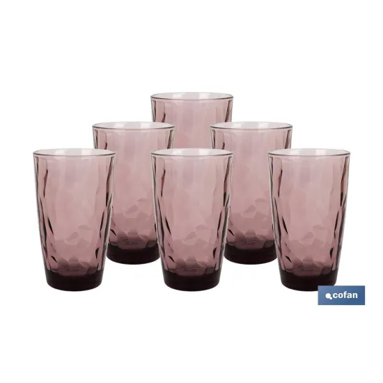 PACK 6 VASOS ALTO VIDRIO 47 CL COLOR PURPURA MODELO JADE (PACK: 1 UDS) - Almacén de Ferretería Acor