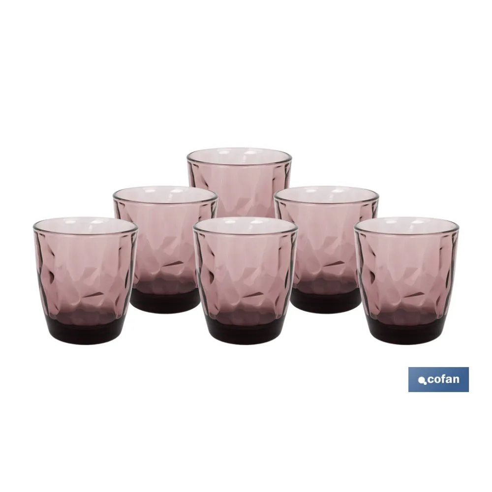 PACK 6 VASOS DE AGUA VIDRIO 30,5 CL COLOR PURPURA MODELO JADE (PACK: 1 UDS) - Almacén de Ferretería Acor