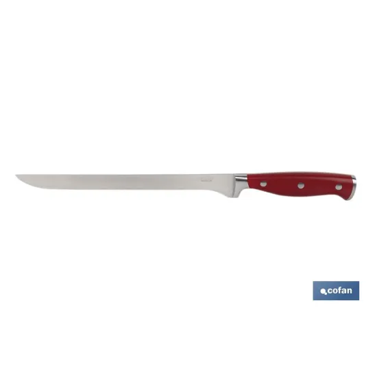 CUCHILLO JAMONERO/SALMONERO HOJA 25cm MODELO AGUACEJO ROJO (PACK: 1 UDS) - Almacén de Ferretería Acor
