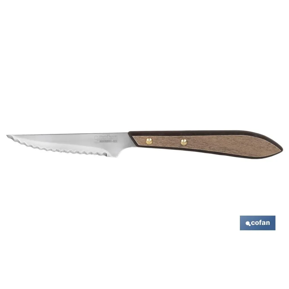 PACK 3 CUCHILLO CHULETERO MICRODENTADO HOJA 10cm  MODELO GULASH COLOR NOGAL (PACK: 1 UDS) - Almacén de Ferretería Acor