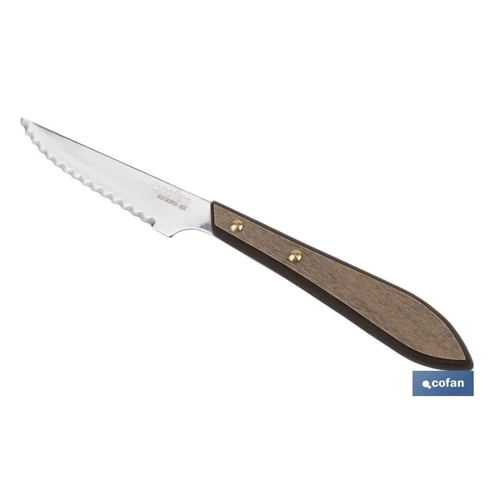 PACK 3 CUCHILLO CHULETERO MICRODENTADO HOJA 10cm  MODELO GULASH COLOR NOGAL (PACK: 1 UDS) - Almacén de Ferretería Acor