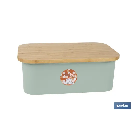 PANERA CON TAPA DE BAMBÚ COLOR VERDE/MADERA 36 X 24 X13 CM (PACK: 1 UDS) - Almacén de Ferretería Acor