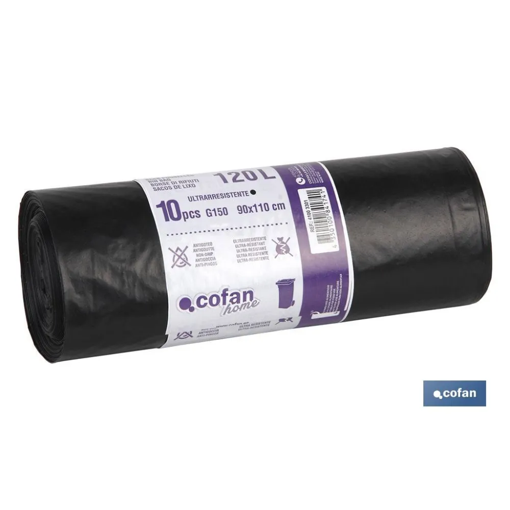 BOLSA DE BASURA 90X110 GALGA 150 COLOR NEGRO 10 UDS. (PACK: 1 UDS) - Almacén de Ferretería Acor