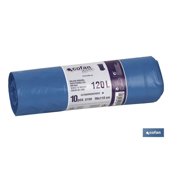 BOLSA DE BASURA 90X110 GALGA 150 COLOR AZUL 10 UDS. (PACK: 1 UDS) - Almacén de Ferretería Acor