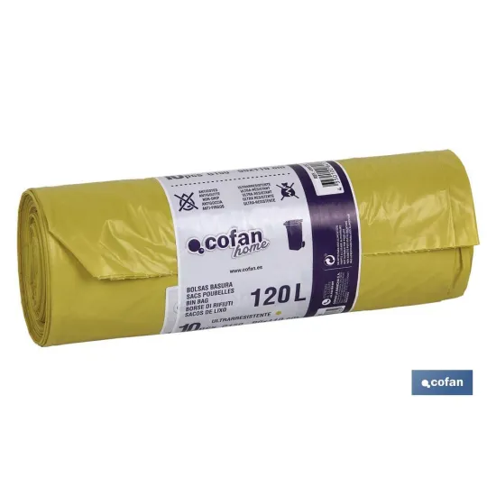 BOLSA DE BASURA  90X110 GALGA 150 COLOR AMARILLO 10 UDS. (PACK: 1 UDS) - Almacén de Ferretería Acor