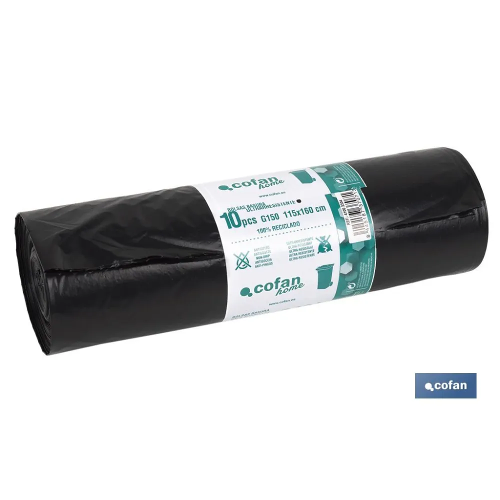 PACK 10 BOLSAS BASURA115x160cm GALGA 150 NEGRO (PACK: 1 UDS) - Almacén de Ferretería Acor