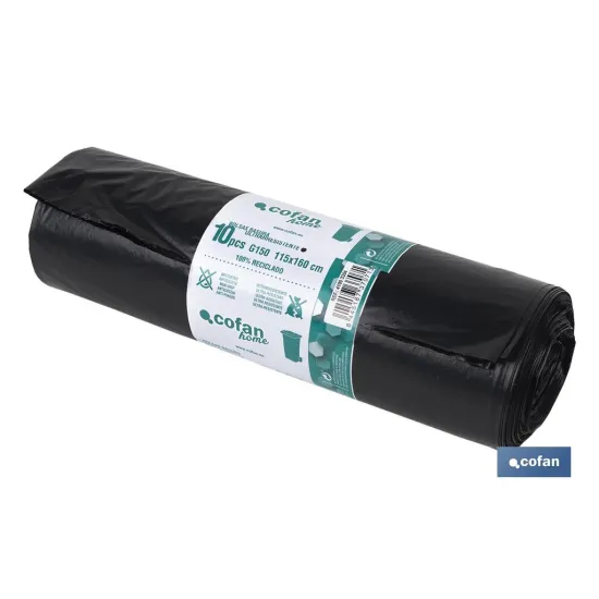 PACK 10 BOLSAS BASURA115x160cm GALGA 150 NEGRO (PACK: 1 UDS) - Almacén de Ferretería Acor
