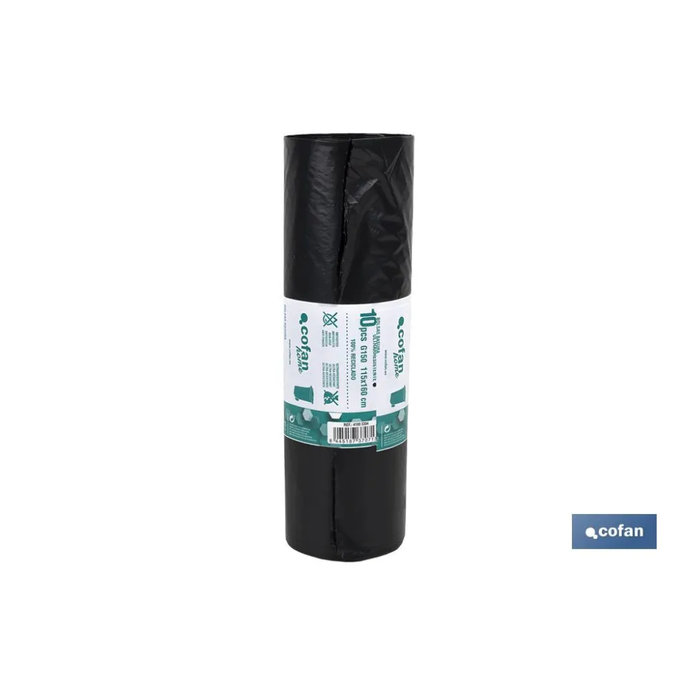 PACK 10 BOLSAS BASURA115x160cm GALGA 150 NEGRO (PACK: 1 UDS) - Almacén de Ferretería Acor