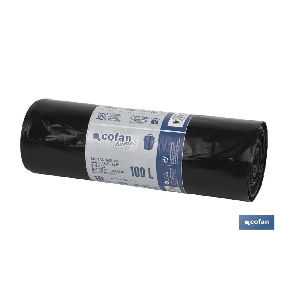 BOLSA DE  BASURA 85X105 G.130 COLOR NEGRO 10 UDS (PACK: 1 UDS) - Almacén de Ferretería Acor