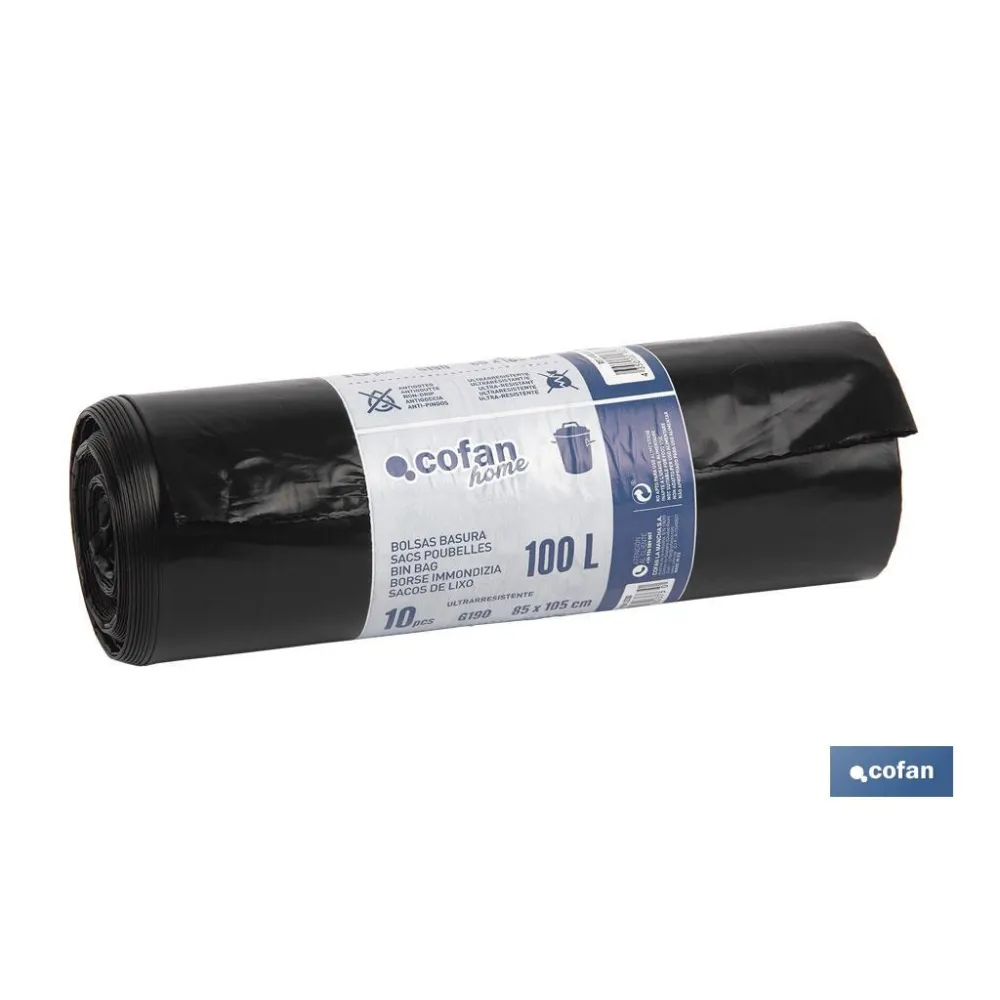 BOLSA DE  BASURA 85X105 G.130 COLOR NEGRO 10 UDS (PACK: 1 UDS) - Almacén de Ferretería Acor
