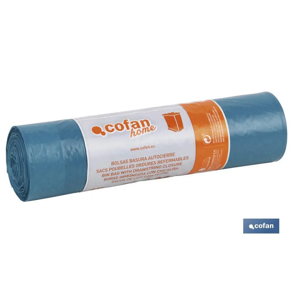 BOLSA DE BASURA AUTOCIERRE 55X55 G.65 COLOR AZUL 15 UDS (PACK: 1 UDS) - Almacén de Ferretería Acor