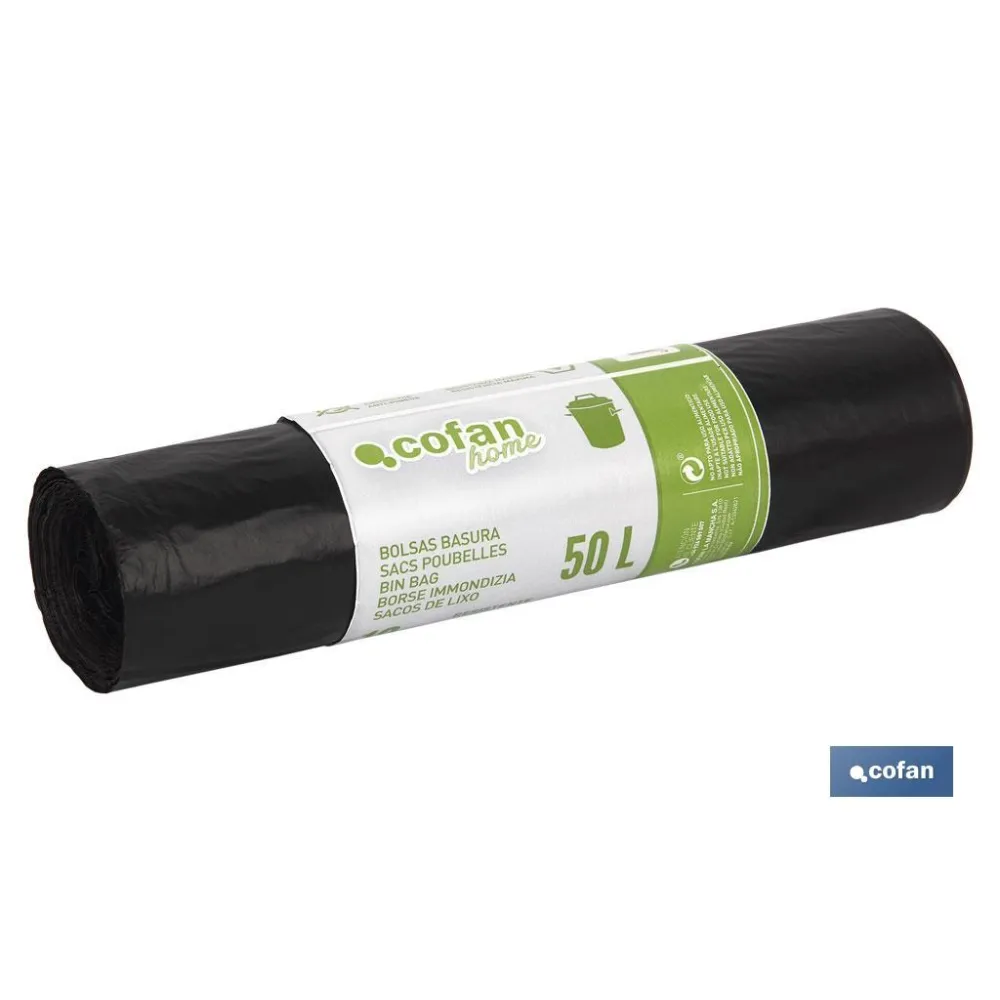 BOLSA DE BASURA 60x80 GALGA 120 50 L COLOR NEGRO 10 UDS. (PACK: 1 UDS) - Almacén de Ferretería Acor