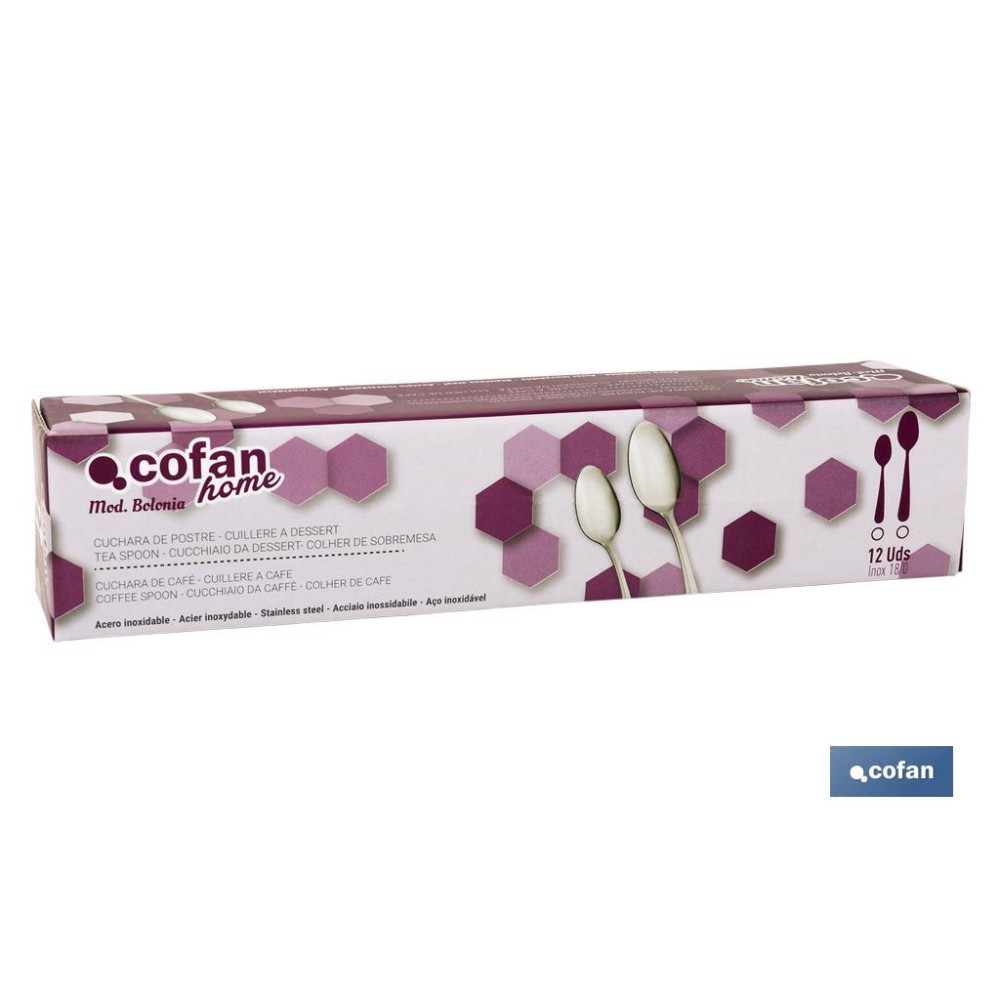 CAJA 12uds CUCHARA DE CAFÉ INOX C-18/0 MODELO BOLONIA 1.5 mm