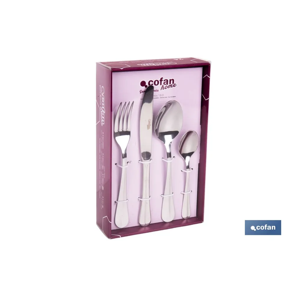 CUBERTERIA INOX MODELO BOLONIA 24 pcs C-18/0 2 mm (PACK: 1 UDS) - Almacén de Ferretería Acor