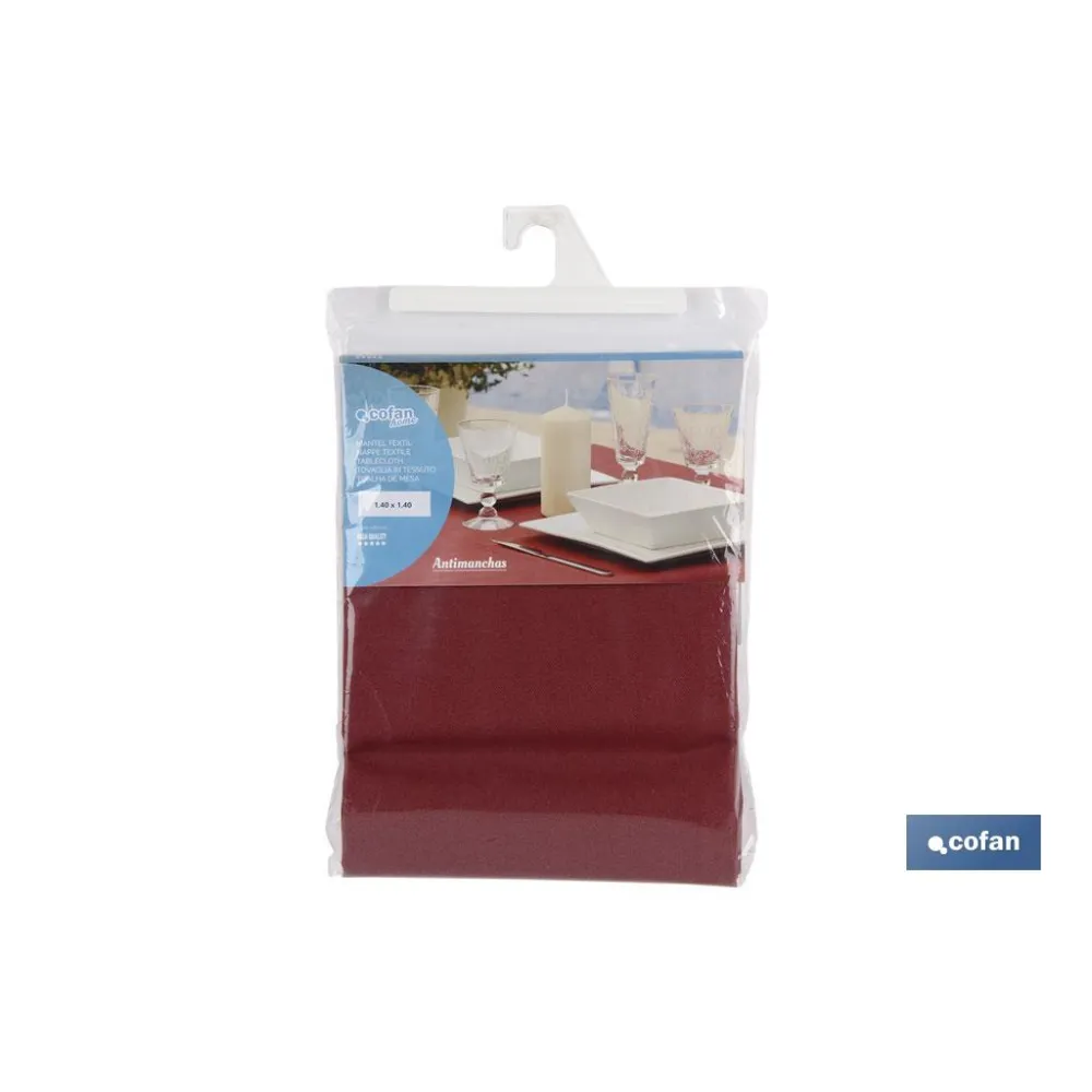 MANTEL ANTIMANCHAS RESINADO  CONFECCIONADO 1,40x2,0mt 50% ALG 50% /POL. GRANATE (PACK: 1 UDS) - Almacén de Ferretería Acor