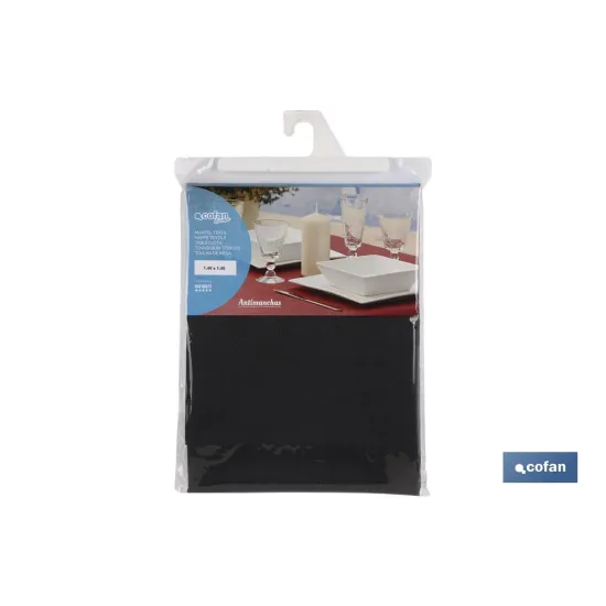 MANTEL ANTIMANCHAS RESINADO  CONFECCIONADO 1,40 x 1,40mt 50% ALG 50% /POL. NEGRO (PACK: 1 UDS) - Almacén de Ferretería Acor