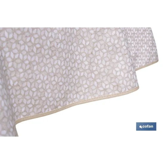 MANTEL REDONDO PÉTALOS ANTIMANCHAS RESINADO JACQUARD CONFECCIONADO 50 % ALGODÓN 50 % POLIÉSTER - Almacén de Ferretería Acor