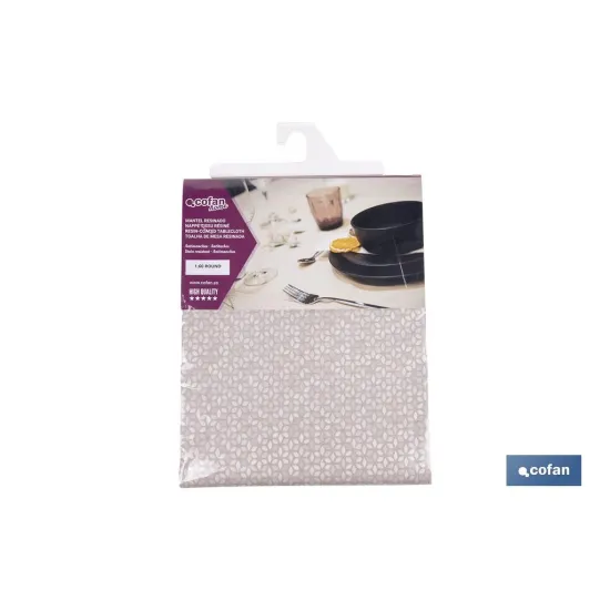 MANTEL REDONDO PÉTALOS ANTIMANCHAS RESINADO JACQUARD CONFECCIONADO 50 % ALGODÓN 50 % POLIÉSTER - Almacén de Ferretería Acor