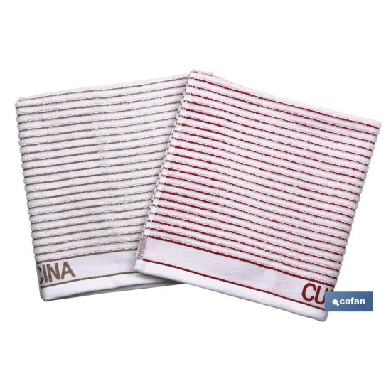 PACK 2 PAÑOS COCINA 50X50 BEIGE/ROJO (PACK: 1 UDS) - Almacén de Ferretería Acor