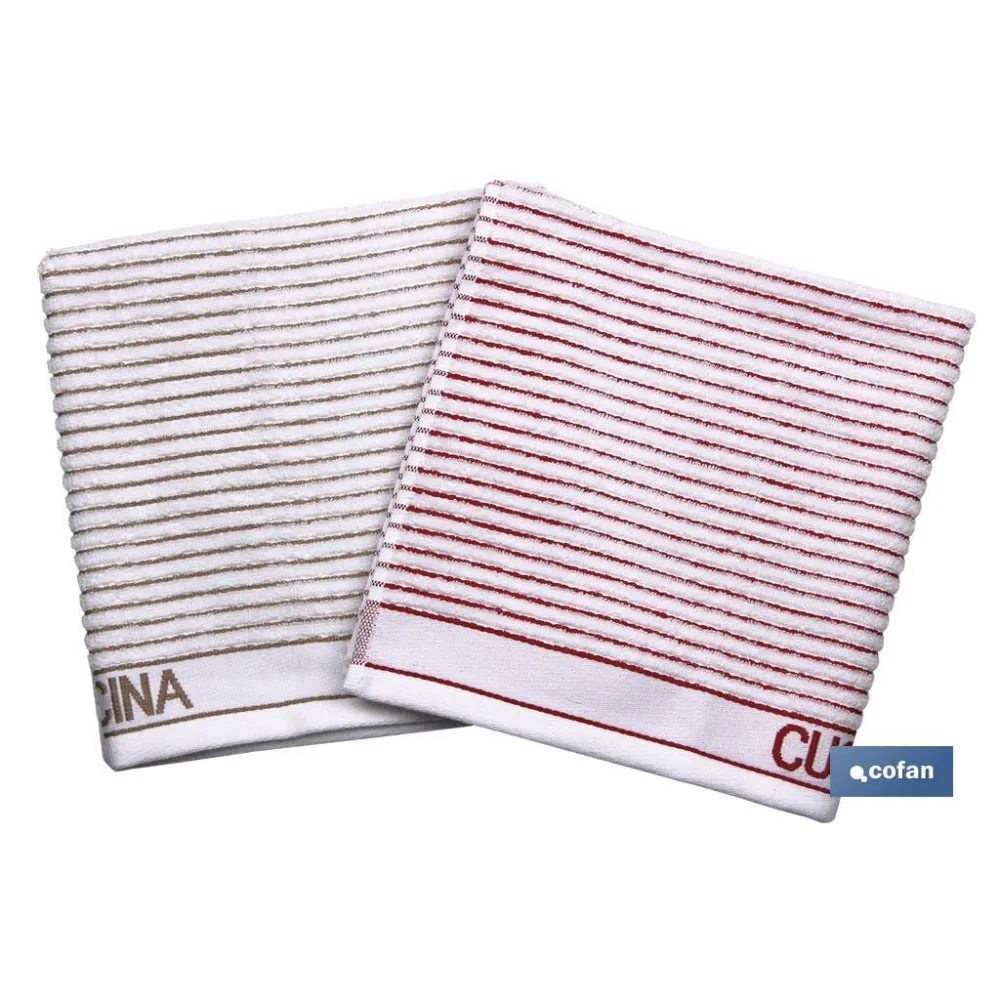 PACK 2 PAÑOS COCINA 50X50 BEIGE/ROJO (PACK: 1 UDS) - Almacén de Ferretería Acor