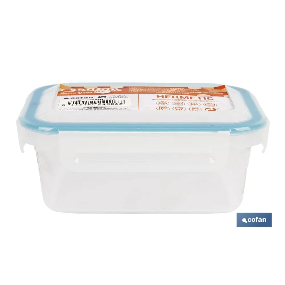 FIAMBRERA AZUL RECTANGULAR CON JUNTA BI-MATERIA MODELO YUBA 0,5 L (PACK: 1 UDS) - Almacén de Ferretería Acor