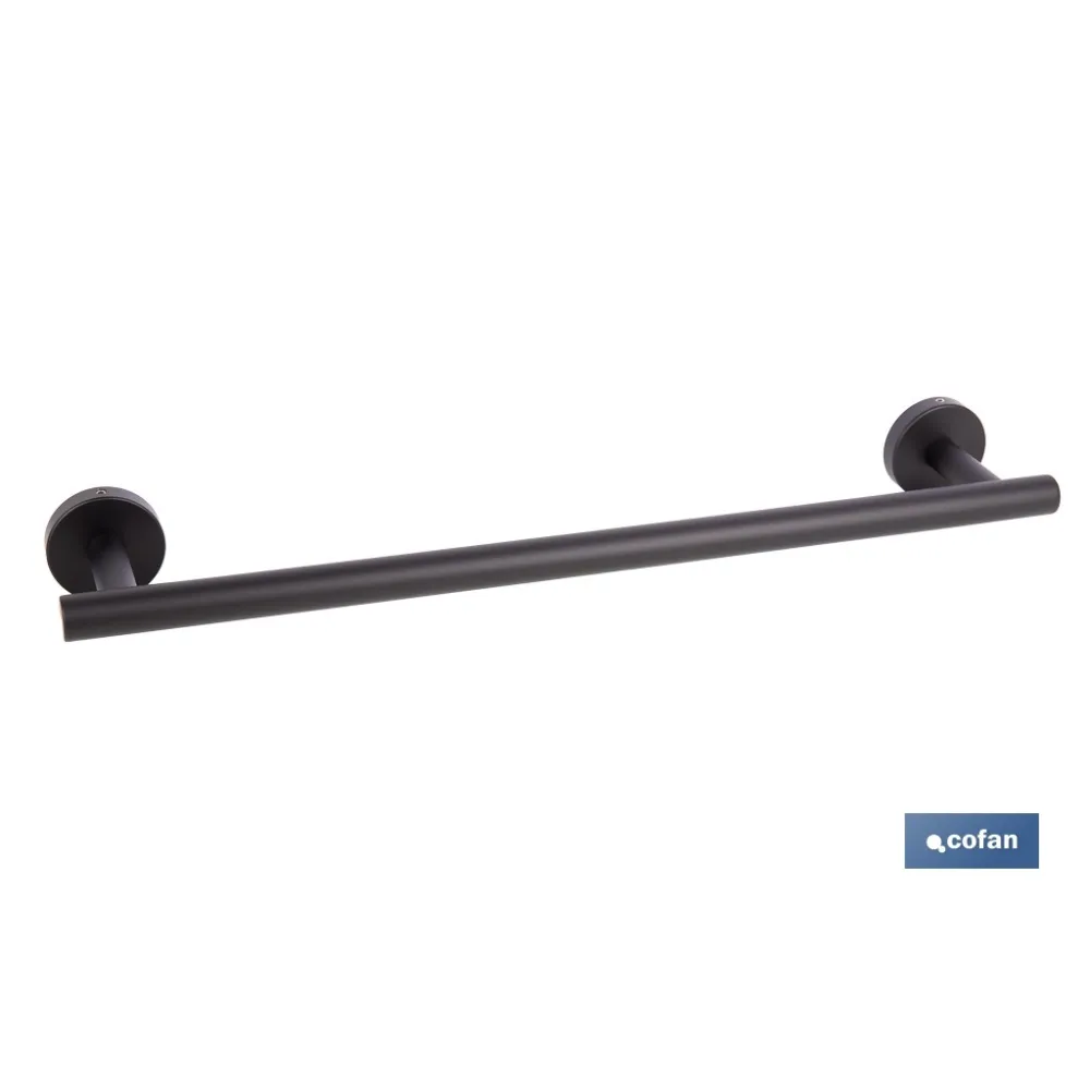 TOALLERO NEGRO MATE DE ACERO CON DISEÑO REDONDO GAMA RIBEIRA 45 X 8 X 5 CM (PACK: 1 UDS) - Almacén de Ferretería Acor