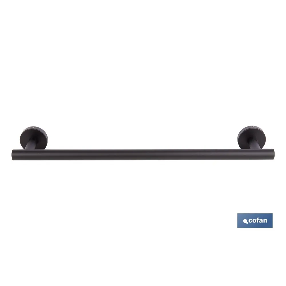 TOALLERO NEGRO MATE DE ACERO CON DISEÑO REDONDO GAMA RIBEIRA 45 X 8 X 5 CM (PACK: 1 UDS) - Almacén de Ferretería Acor