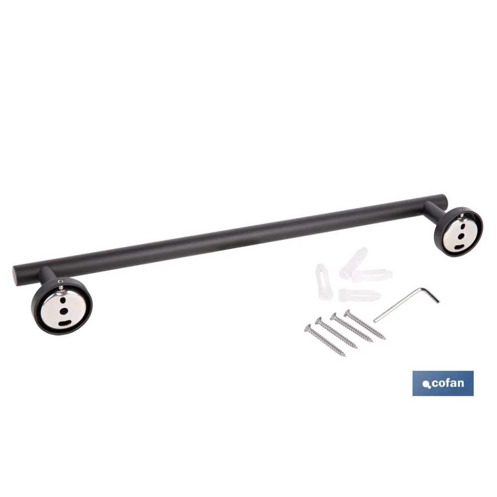 TOALLERO NEGRO MATE DE ACERO CON DISEÑO REDONDO GAMA RIBEIRA 45 X 8 X 5 CM (PACK: 1 UDS) - Almacén de Ferretería Acor