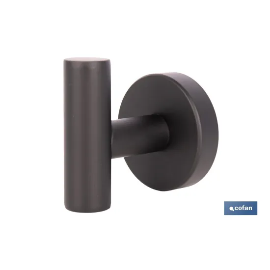 PERCHA NEGRA MATE DE ACERO CON DISEÑO REDONDO GAMA RIBEIRA 5 X 5 X 6 CM (PACK: 1 UDS) - Almacén de Ferretería Acor