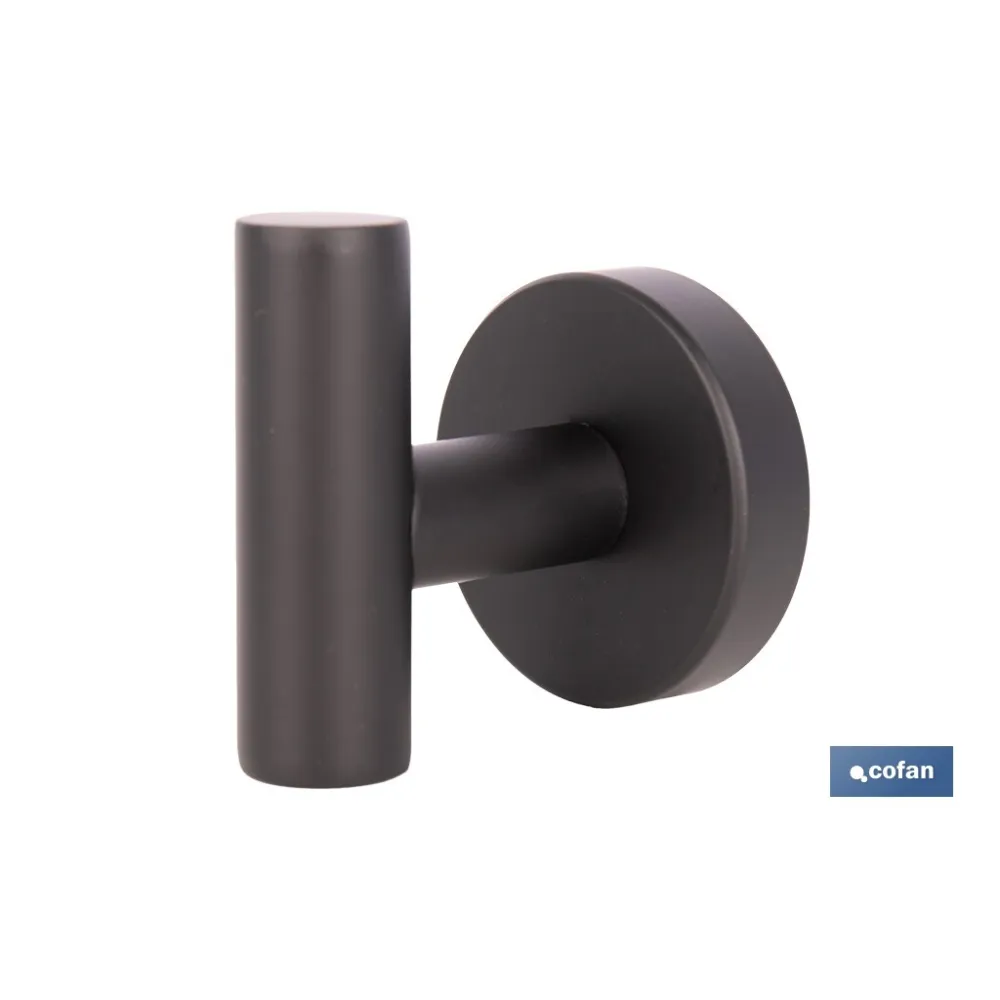 PERCHA NEGRA MATE DE ACERO CON DISEÑO REDONDO GAMA RIBEIRA 5 X 5 X 6 CM (PACK: 1 UDS) - Almacén de Ferretería Acor