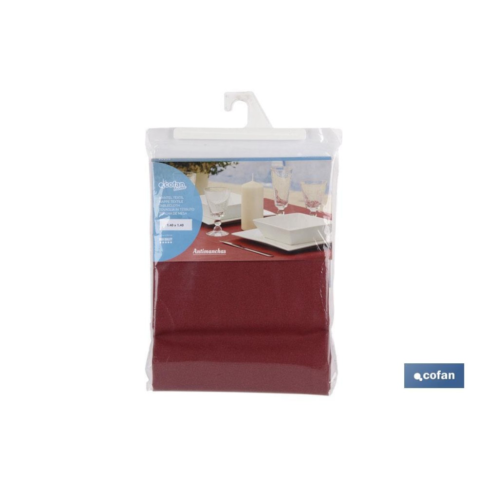 MANTEL ANTIMANCHAS RESINADO  CONFECCIONADO 1,40x2,0mt 50% ALG 50% /POL. GRANATE