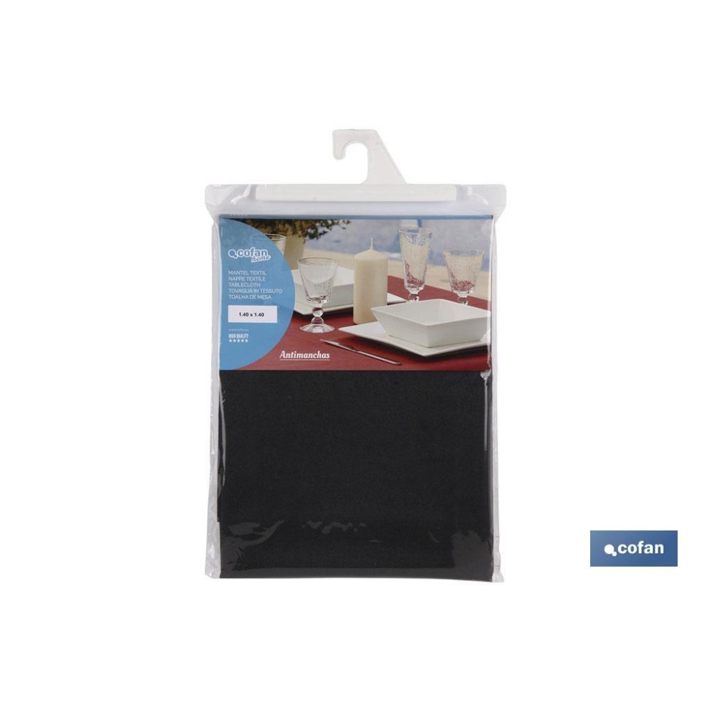MANTEL ANTIMANCHAS RESINADO  CONFECCIONADO 1,40 x 1,40mt 50% ALG 50% /POL. NEGRO
