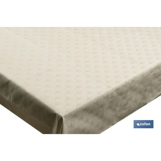 MANTEL ANTIMANCHAS RESINADO CONFECCIONADO 1,40 X 1.80 M 50% PES 45% CO 5% LUREX LINEAS DE ORO