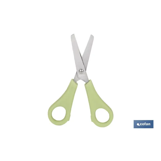 TIJERA ESCOLAR CON PUNTA REDONDA DE COLOR VERDE 13,3 CM (PACK: 1 UDS) - Almacén de Ferretería Acor