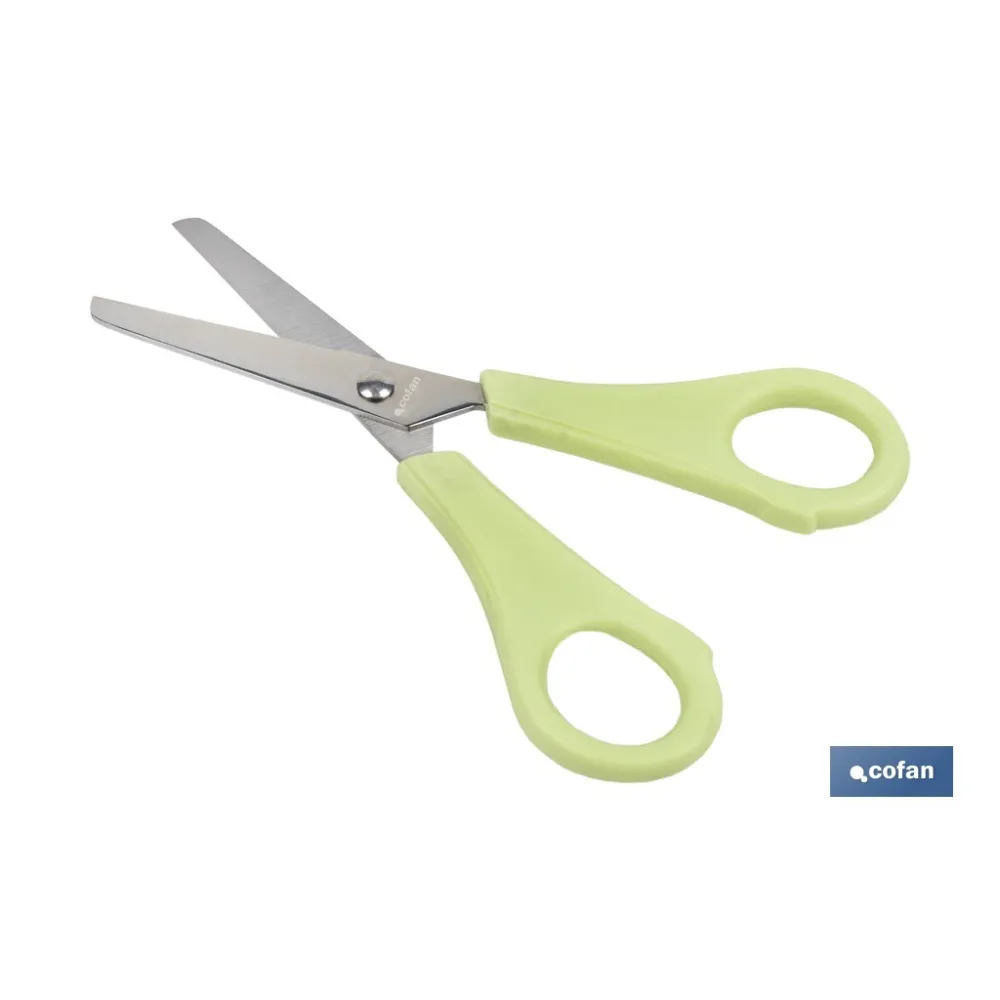 TIJERA ESCOLAR CON PUNTA REDONDA DE COLOR VERDE 13,3 CM (PACK: 1 UDS) - Almacén de Ferretería Acor
