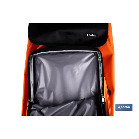 CARRO DE LA COMPRA NARANJA Y NEGRO ABATIBLE DE ALUMINIO CON 6 RUEDAS GIRATORIAS 53 L (PACK: 1 - Almacén de Ferretería Acor
