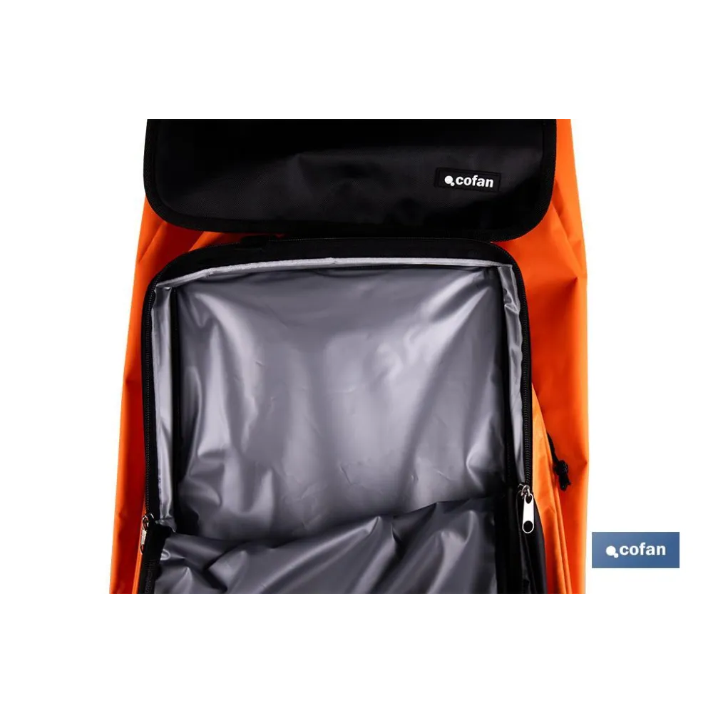 CARRO DE LA COMPRA NARANJA Y NEGRO ABATIBLE DE ALUMINIO CON 6 RUEDAS GIRATORIAS 53 L (PACK: 1 - Almacén de Ferretería Acor