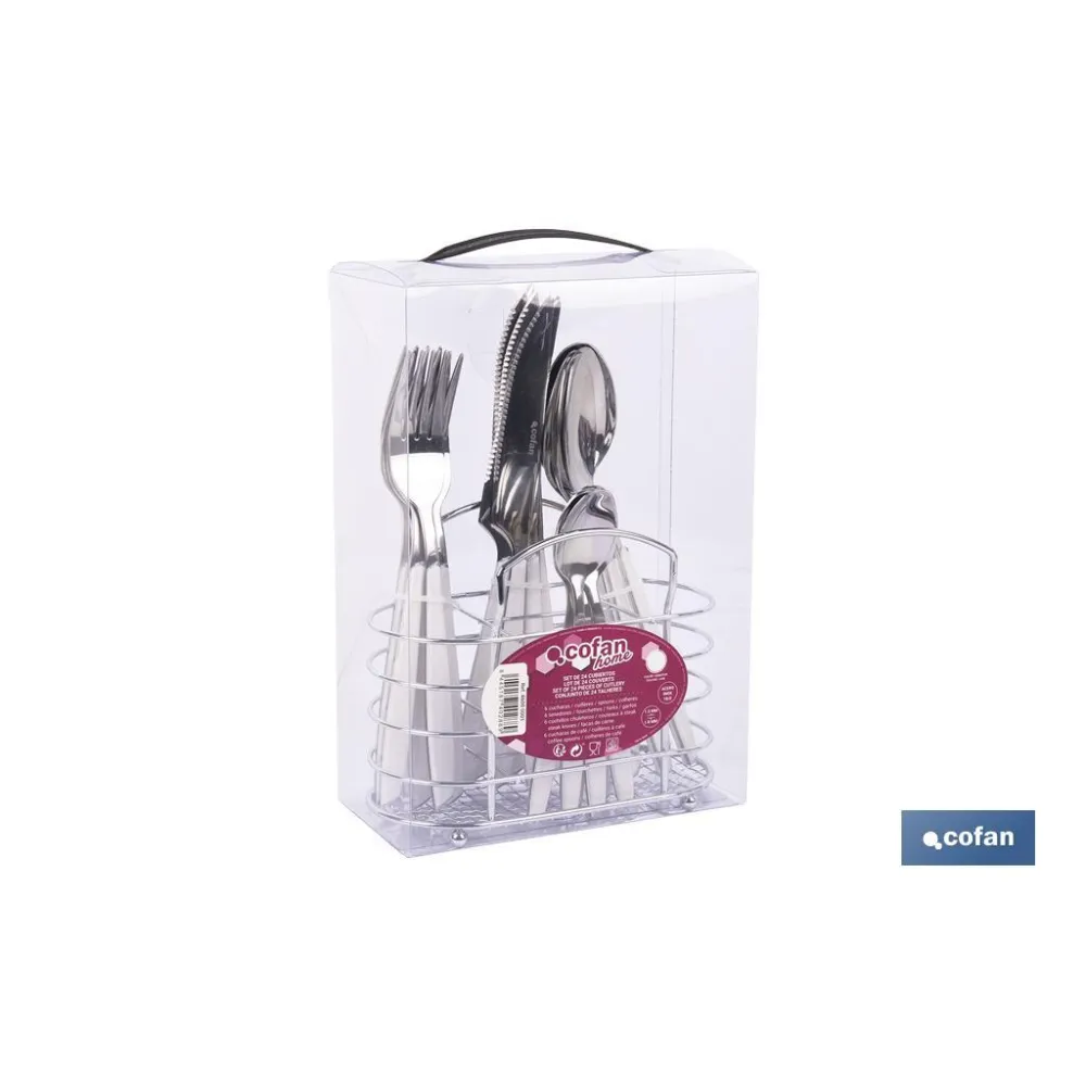 SET DE CUBIERTOS 24 PIEZAS ACERO INOXIDABLE COLOR BLANCO (PACK: 1 UDS) - Almacén de Ferretería Acor