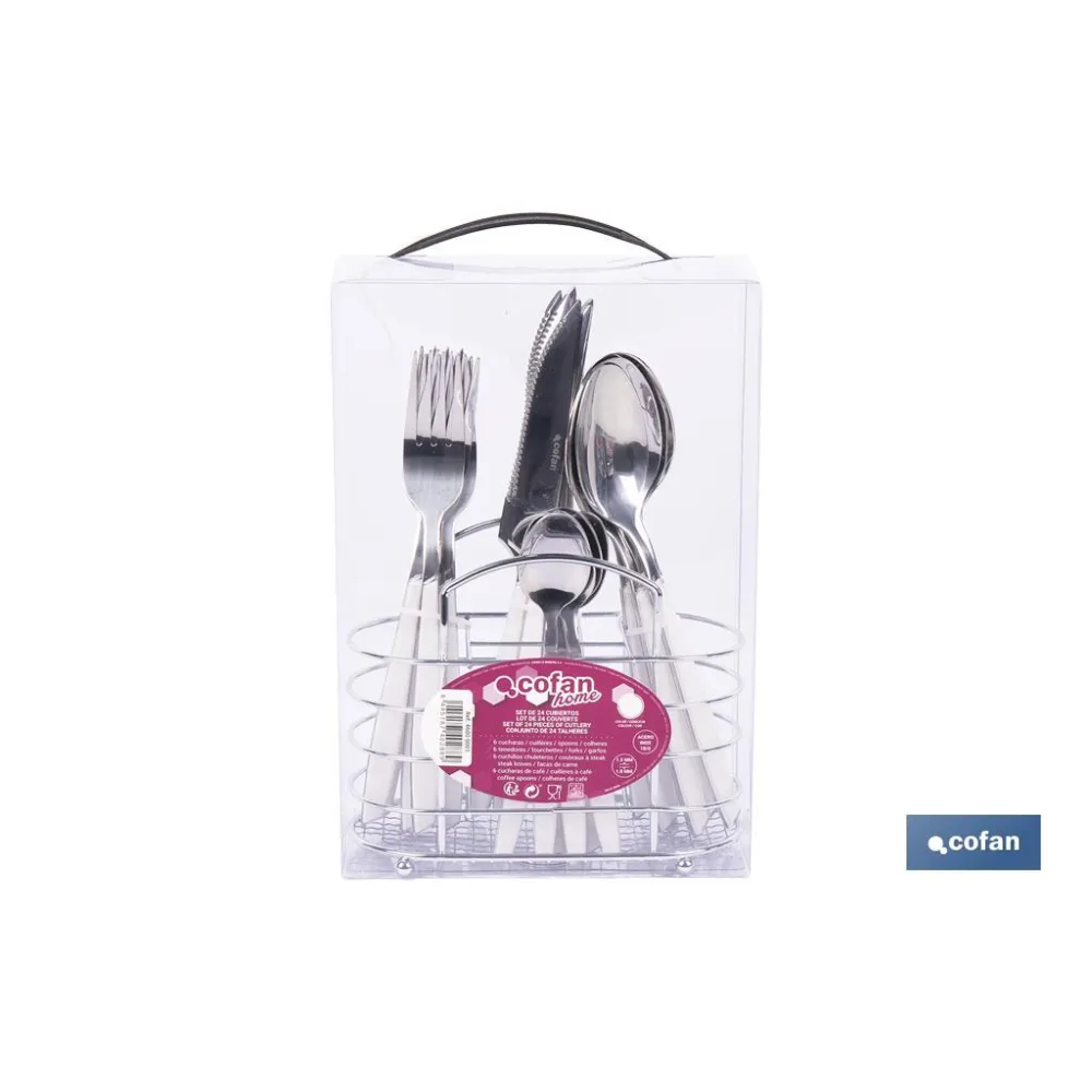SET DE CUBIERTOS 24 PIEZAS ACERO INOXIDABLE COLOR BLANCO (PACK: 1 UDS) - Almacén de Ferretería Acor