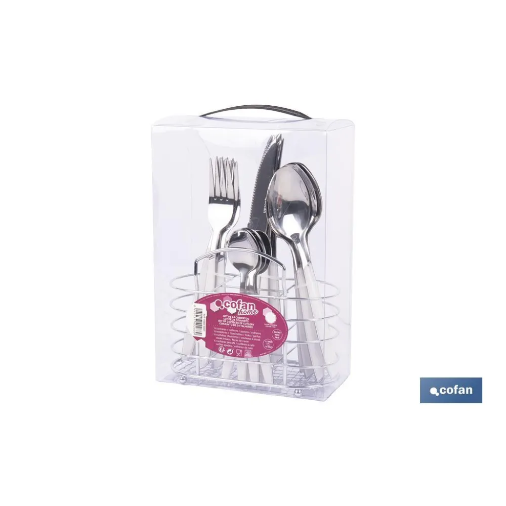 SET DE CUBIERTOS 24 PIEZAS ACERO INOXIDABLE COLOR BLANCO (PACK: 1 UDS) - Almacén de Ferretería Acor