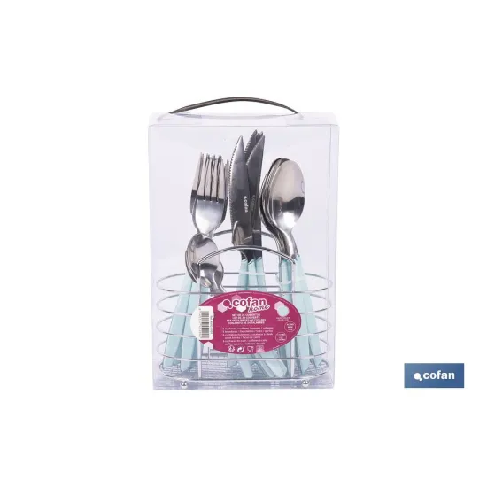 SET DE CUBIERTOS 24 PIEZAS ACERO INOXIDABLE COLOR AZUL (PACK: 1 UDS) - Almacén de Ferretería Acor