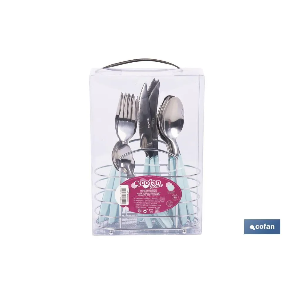 SET DE CUBIERTOS 24 PIEZAS ACERO INOXIDABLE COLOR AZUL (PACK: 1 UDS) - Almacén de Ferretería Acor