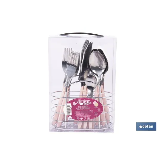 SET DE CUBIERTOS 24 PIEZAS ACERO INOXIDABLE COLOR ROSA (PACK: 1 UDS) - Almacén de Ferretería Acor