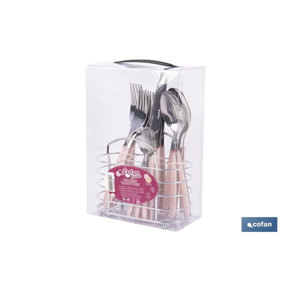 SET DE CUBIERTOS 24 PIEZAS ACERO INOXIDABLE COLOR ROSA (PACK: 1 UDS) - Almacén de Ferretería Acor