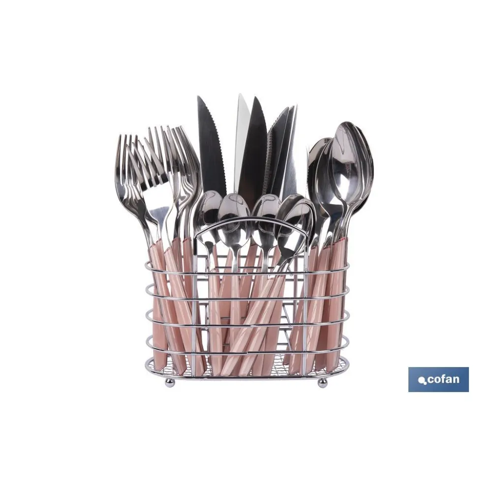 SET DE CUBIERTOS 24 PIEZAS ACERO INOXIDABLE COLOR ROSA (PACK: 1 UDS) - Almacén de Ferretería Acor