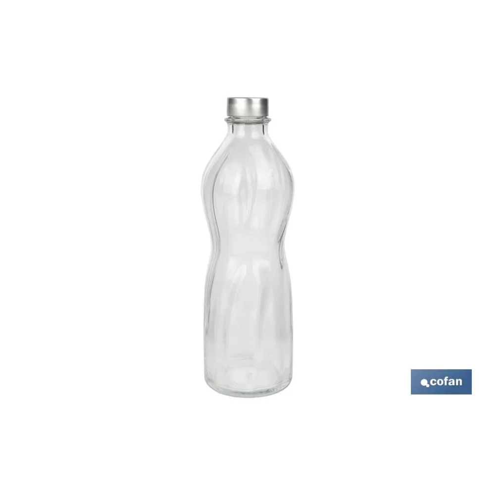 BOTELLA DE VIDRIO TRANSPARENTE CON TAPÓN ACERO INOXIDABLE 1 L (PACK: 6 UDS) - Almacén de Ferretería Acor