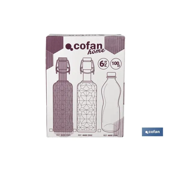 BOTELLA DE VIDRIO TRANSPARENTE CON TAPÓN ACERO INOXIDABLE 1 L (PACK: 6 UDS) - Almacén de Ferretería Acor