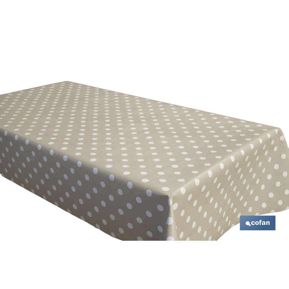 ROLLO DE MANTEL ANTIMANCHAS DE LUNARES BEIGE 1,40 X 20 M (PACK: 1 UDS) - Almacén de Ferretería Acor